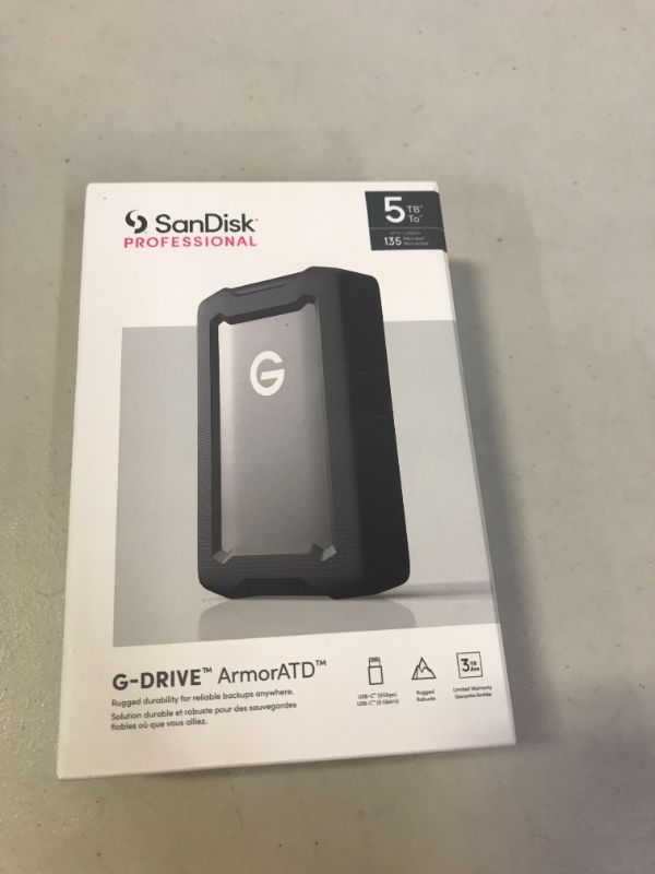 Photo 2 of SanDisk Professional 5TB G-DRIVE ArmorATD - Rugged, Durable Portable External Hard Drive HDD, USB-C, USB 3.1 Gen 1 - SDPH81G-005T-GBAND
