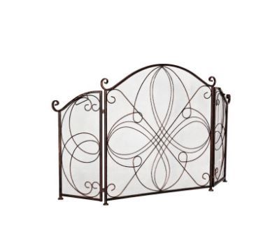 Photo 1 of Artisasset 3-Panel Retro Filigree Pattern Screen, Scroll Spark Guard Cover, Baby Safe Proof Fire Place Fence Bronze
