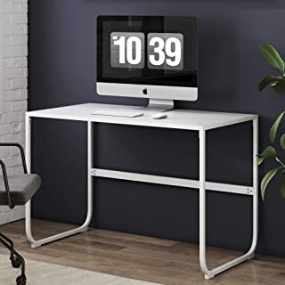 Photo 1 of Nathan James Penny Writing Desk with Sleek Curved Metal Frame for Home or Office, White