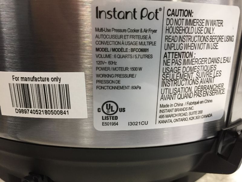 Photo 4 of Instant Pot Duo Crisp 9-in-1 Electric Pressure Cooker with Air Fryer Lid and Sealing Ring, Stainless Steel, Pressure Cook, Slow Cook, Air Fry, Roast, Steam, Sauté, Bake, Broil and Keep Warm
