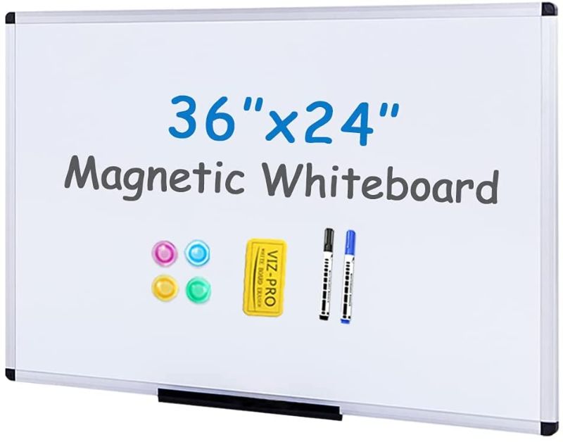 Photo 1 of VIZ-PRO Magnetic Whiteboard/Dry Erase Board, 36 X 24 Inches, Includes 1 Eraser & 2 Markers & 4 Magnets
