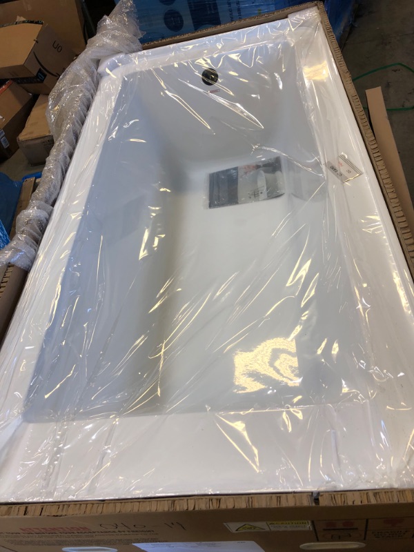 Photo 2 of Aqua Eden 60" Acrylic Alcove Bathtub with Left Hand Drain and Overflow Hole, White
