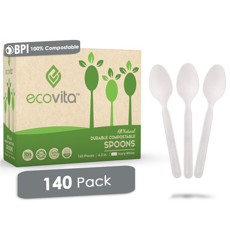 Photo 1 of 100% Compostable Spoons - Disposable Eco Spoon Utensil Sets - Eco Friendly Alternative to Plastic Spoons 140 PACK
