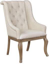 Photo 1 of Brockway Collection 110293 Set of 2 ArmChairs with Hand Applied Nailhead Trim, Cream Fabric Upholstery, Cabriole Legs and Acacia Hardwood Construction in Barley Brown
