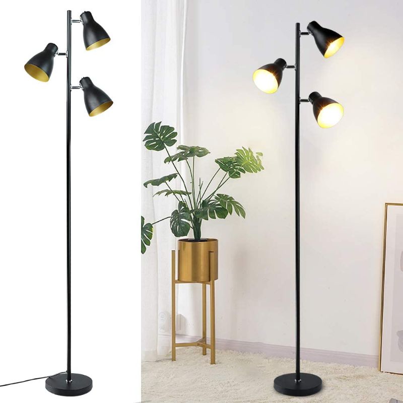 Photo 1 of  Industrial Tree Floor Lamp with 3 Adjustable Lights and LED Bulbs, 66” High Modern Simple Standing Light, Farmhouse Tall Pole Floor Lamp in Matte Black for Bedroom Living Room Home Office, E26