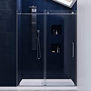 Photo 1 of 76 x 60 inch Frameless Shower Door | Polished Chrome | Madam Complete Shower Kit | Water Repellent Sliding Glass Panel + Bottom Seal Strip Parts + Easy Glide Rollers | SD-AZ13-02CH
