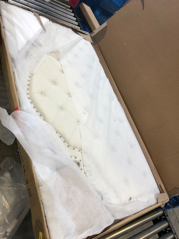 Photo 1 of HomeLife Premiere Classics 51" Tall  Cloth Headboard and Slats - Queen (Light Beige Linen)  HEADBOARD ONLY MISSING REST OF BED BOX 1 ONLY MISSING BOX 2   ITEM IS LIGHT BEIGE SEE OTHER PHOTO
