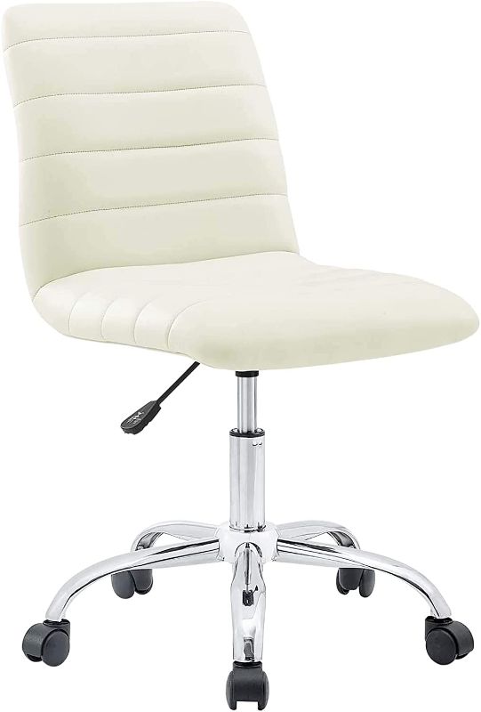 Photo 1 of Modway Ripple Ribbed Armless Mid Back Swivel Conference Office Chair In White
