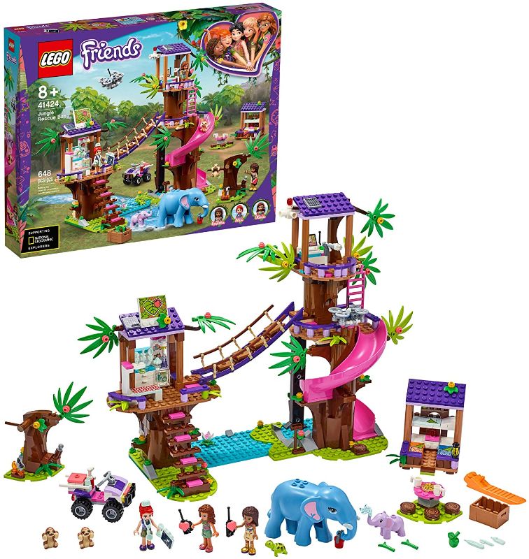 Photo 1 of LEGO Friends Jungle Rescue Base 41424 Building Toy for Kids, Animal Rescue Kit That Includes a Jungle Tree House and 2 Elephant Figures for Adventure Fun (648 Pieces)
