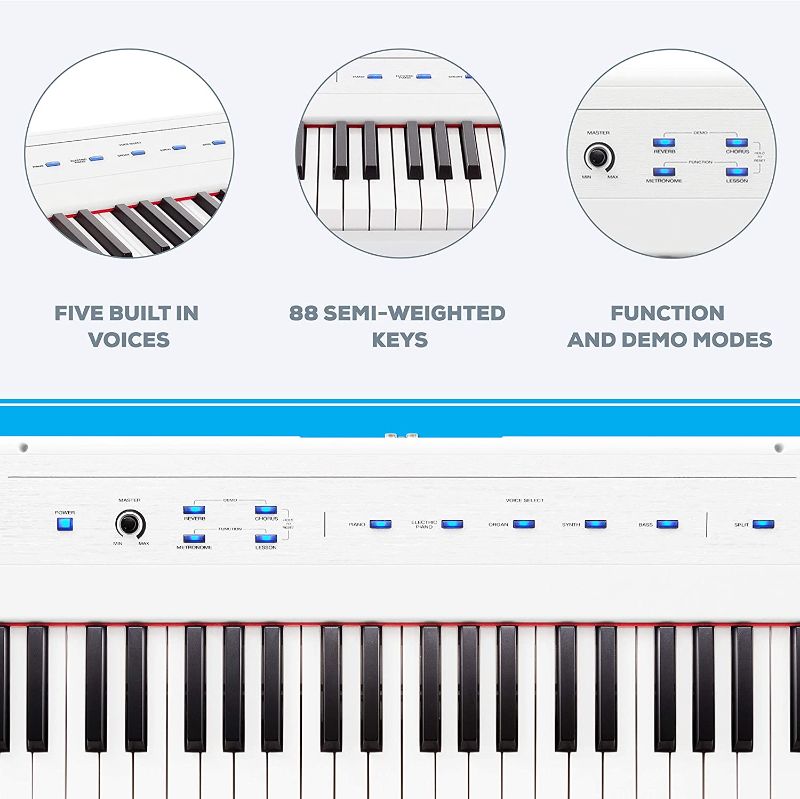 Photo 1 of Digital Piano Bundle - Electric Keyboard with 88 Semi Weighted Keys, Built-In Speakers and Sustain Pedal – Alesis Recital (White) and M-Audio SP-2
