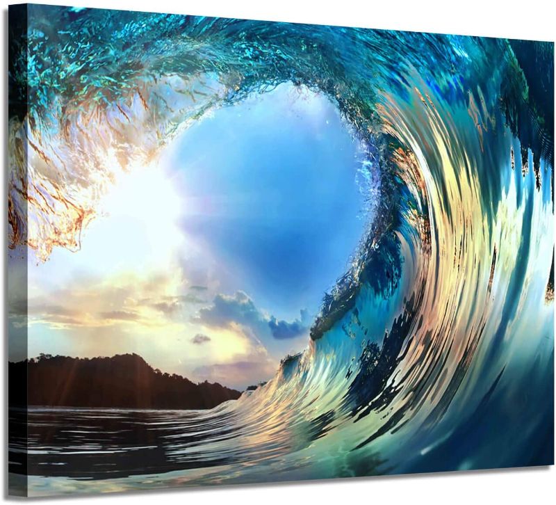 Photo 1 of ARTISTIC PATH Rolling Ocean Waves Wall Art: Tropical Seascape Sunset Artwork Painting Wall Art for Living Rooms (36" W x 24" H,Multi-Sized)
