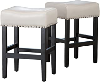 Photo 1 of Christopher Knight Home Lisette Backless Leather Counter Stools, 2-Pcs Set, Ivory