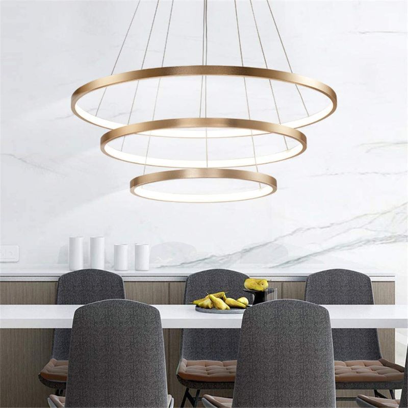 Photo 1 of BAYCHEER Modern LED Chandeliers Round Shape Drop Ceiling Lighting 3 Ring Hanging Lamp Gold Pendant Light Fixture for Kitchen Island, Bedroom, Dining Room Cool Light Size L
