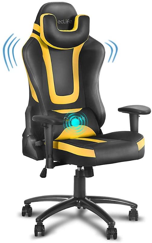 Photo 1 of eclife PC Gaming Chair Ergonomic Racing Task Chair PU Leather Computer Desk Chair Recliner W/Massage Lumbar Support Footrest Headrest Armrest Rolling Swivel Office Chair (Yellow+Without Footrest)
