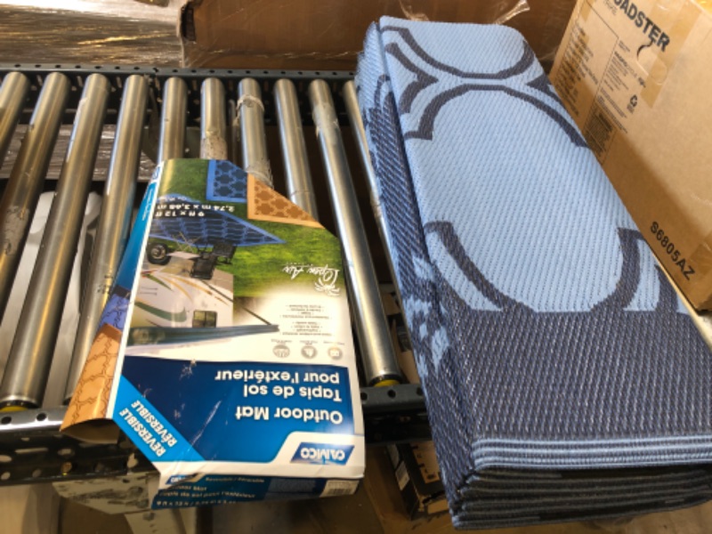 Photo 2 of Camco Large Reversible Outdoor Patio Mat - Easy to Clean, Perfect for Picnics, Cookouts, Camping, and The Beach (9' x 12', Lattice Blue Design) (42856)
