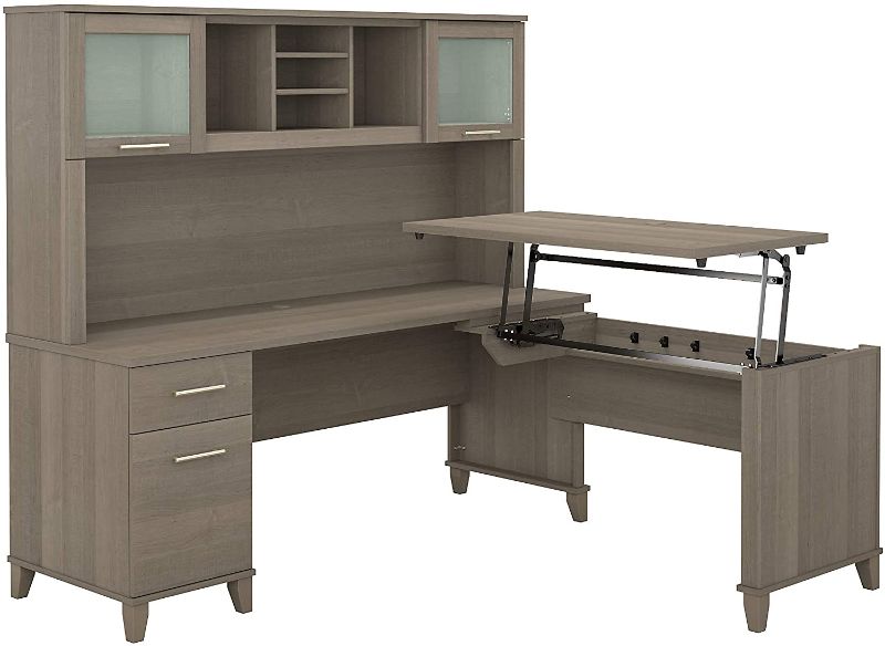 Photo 1 of Bush Furniture Somerset 72W 3 Position Sit to Stand L Shaped Desk with Hutch in Ash Gray **MISSING HUTCH, REFER TO CLERK COMMENTS**
