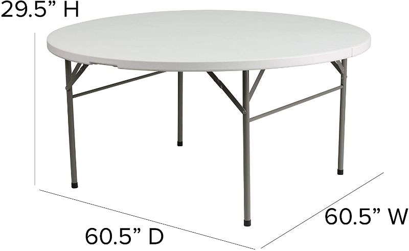 Photo 1 of Flash Furniture 5-Foot Round Bi-Fold White Plastic Folding Table with Carrying Handle
