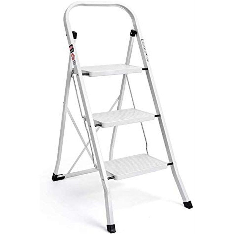 Photo 1 of 3 Step Ladder Folding Step Stool Ladder With Handgrip Anti-Slip Sturdy And Wide Pedal Multi-Use For Household And Office Portable Step Stool Steel 331Lbs
