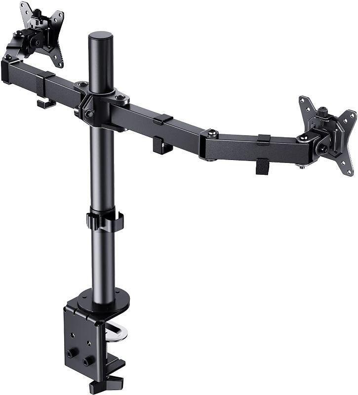 Photo 1 of ErGear Dual Monitor Stand Mount, Heavy-Duty Fully Adjustable Desk Clamp Arms for Computer Screens, Fits Most 17-32” Monitors up to 17.6lbs, Max 100x100 VESA, Swivel and Tilt, Black, EGCM1
