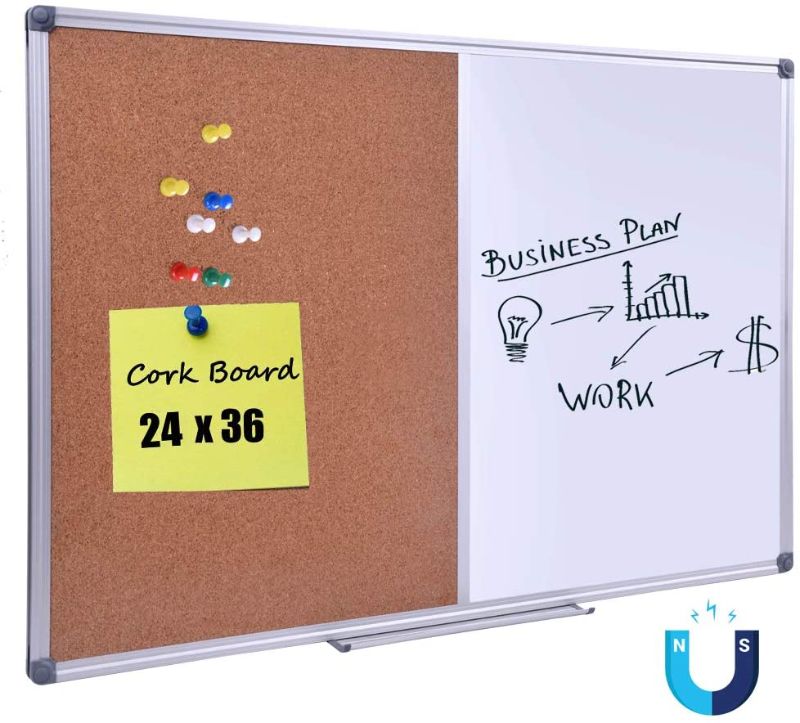 Photo 1 of DexBoard 36 x 24 Inch Cork /Dry Erase Combo Board, Magnetic Presentation Whiteboard/Bulletin Combination Board  CORKBOARD IS A CLOTHBOARD SEE OTHER PHOTO. SMALL CREASE IN WHITEBOARD
