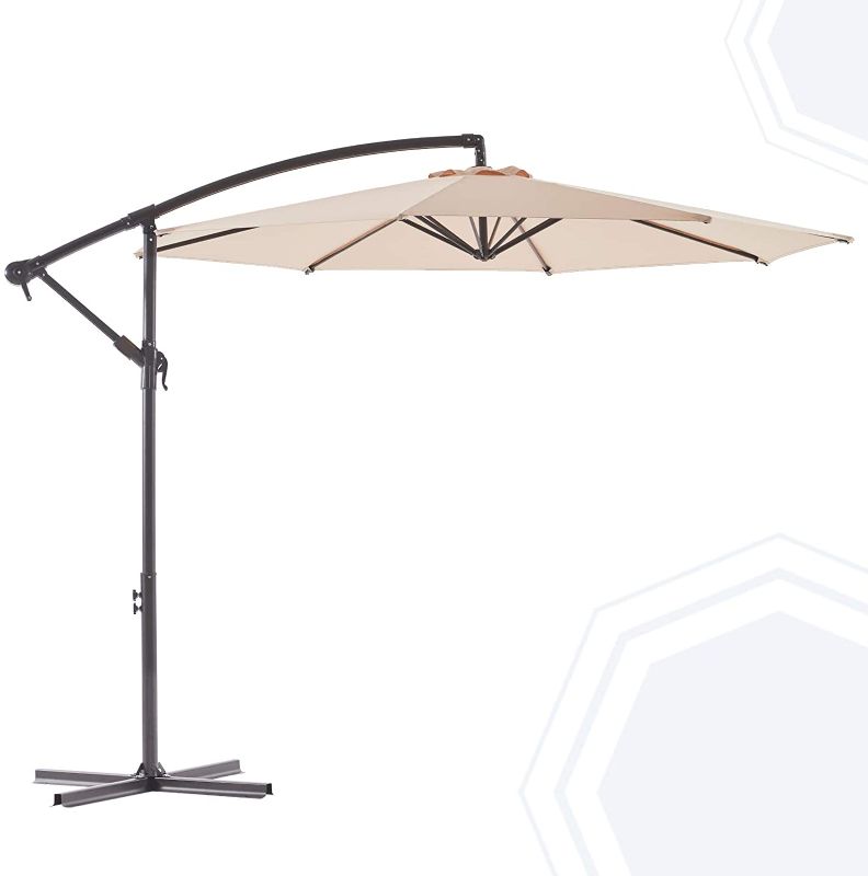 Photo 1 of BLUU BANYAN 10 FT Patio Offset Umbrella Outdoor Cantilever Umbrella Hanging Umbrellas, High Color Fastness & Water-repellent Solution-dyed Canopy Fabric with Infinite Tilt, Crank & Cross Base (Beige)
