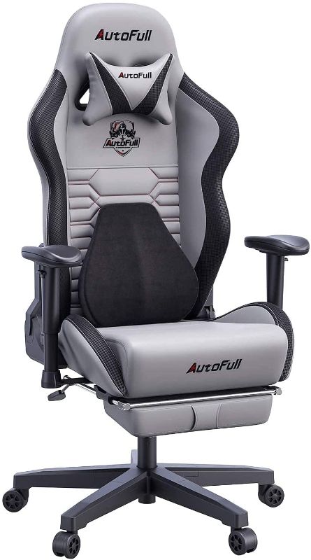 Photo 1 of AutoFull Gaming Chair with Lumbar Support, Racing Style PU Leather Ergonomic Office Desk Reclining High Back Adjustable Computer Chairs with Footrest, Grey
