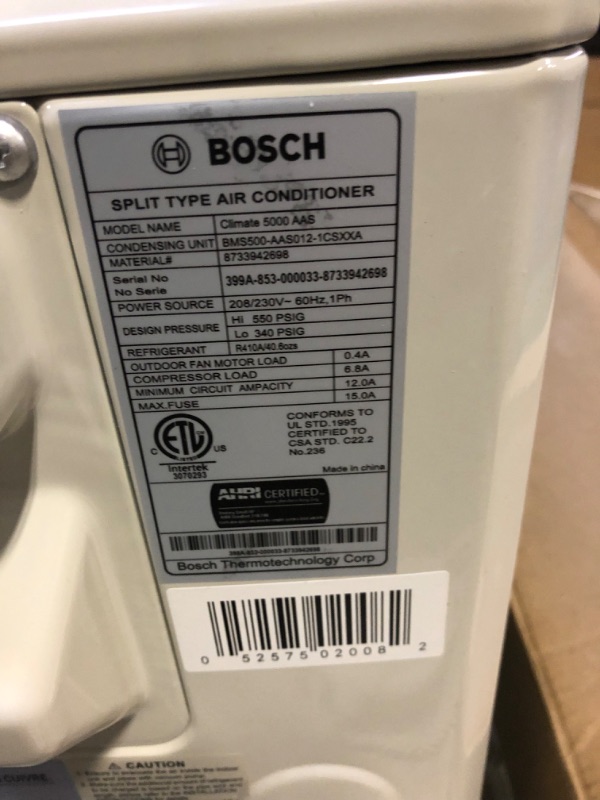 Photo 3 of Bosch Climate 12,000 Btu Heating/Cooling 230V High Efficiency Ultra-Quiet Mini Split System w/Indoor Air Handler, Outdoor Condenser & Lineset Assembly
