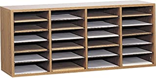 Photo 1 of Safco Products Wood Adjustable Literature Organizer, 24 Compartment, 9423MO, Medium Oak, Durable Construction, Removable Shelves, Stackable