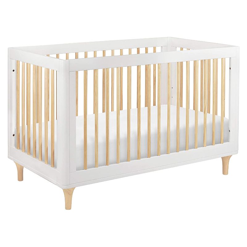 Photo 1 of Babyletto Lolly 3-in-1 Convertible Crib with Toddler Bed Conversion Kit in White and Natural, Greenguard Gold Certified -- BOX DAMAGED BUT ITEM IS NOT ---- 
