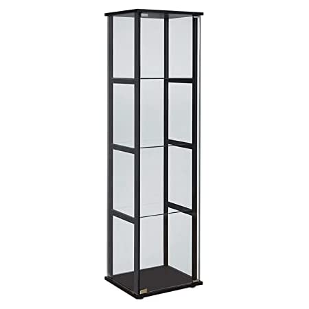 Photo 1 of Beauty4U Curio Cabinets with Glass Doors 4 Shelves Glass Display Cabinet for Living Room, Floor Standing Glass Bookshelf, 64" x 17" x 14.5", BLACK
