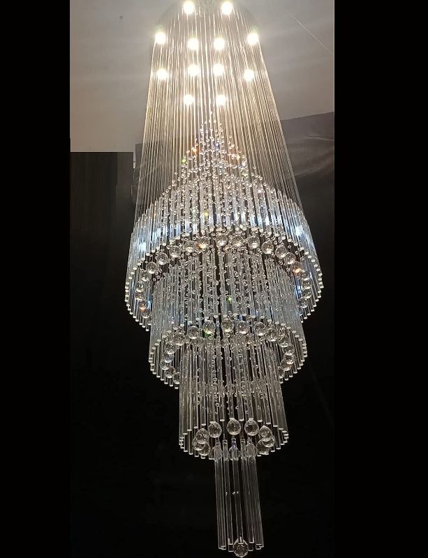 Photo 1 of 120" Hight Ceiling Chandelier Crystal Raindrop Chandeliers Staircase Large Chandelier Villa Entrance Foyer Pendant Light Grand Lights Foyer Ceiling Light High Ceiling Fixture,12 Bulbs Include
