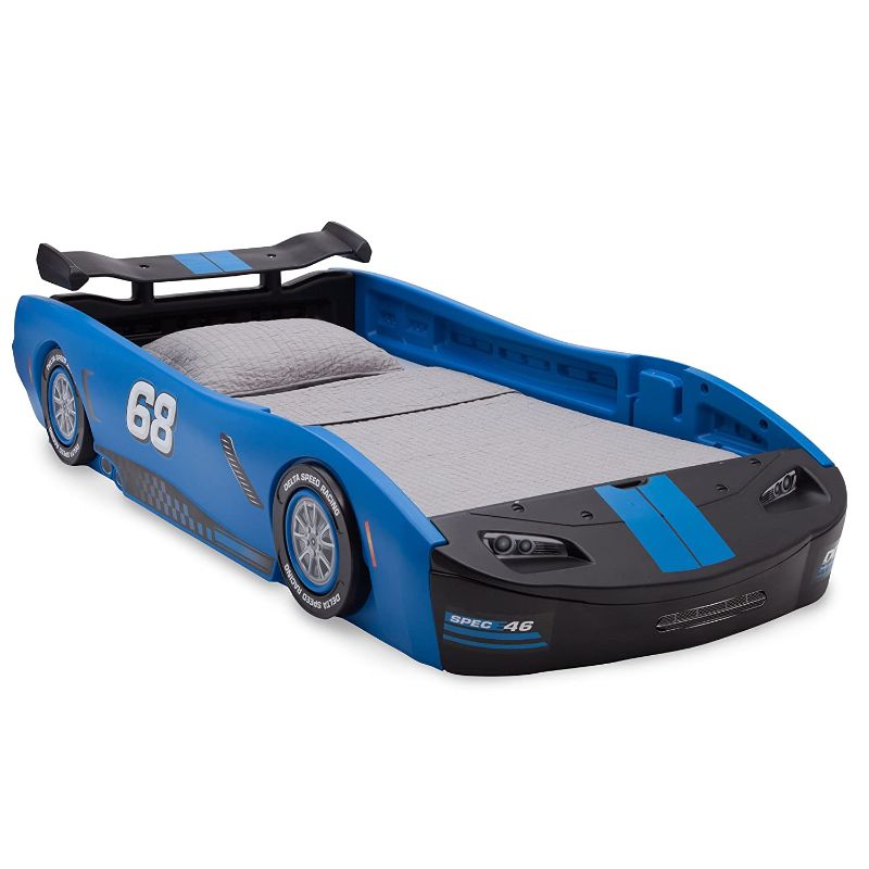 Photo 1 of Delta Children Turbo Race Car Twin Bed, Blue
