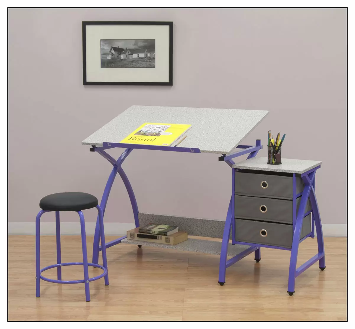 Photo 1 of  Studio Designs - Comet Center Craft Desk - Purple/Gray