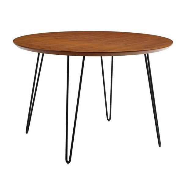 Photo 1 of 46" wood and metal Round Hairpin Leg Dining Table - Walnut
