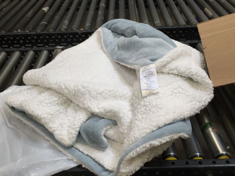 Photo 2 of Amazon Basics Ultra-Soft Micromink Sherpa Blanket - Twin, Smoke Blue

