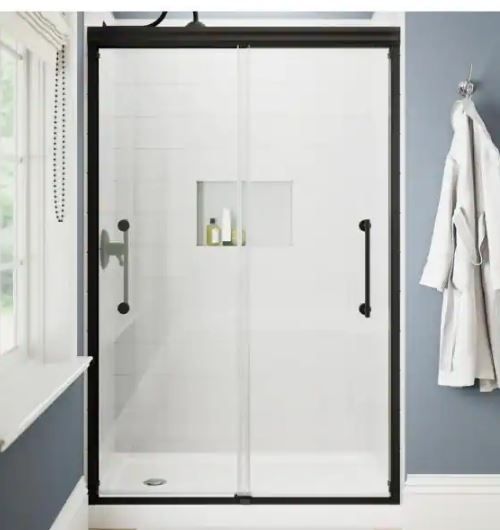 Photo 1 of Delta Ashmore 48 in. W x 74-3/8 in. H Sliding Frameless Shower Door in Matte Bla
