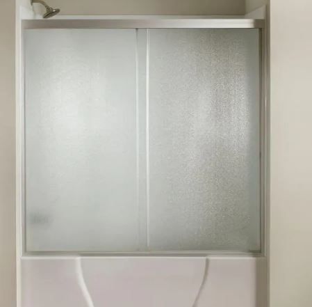 Photo 6 of 60 in. x 56-3/8 in. Framed Sliding Bathtub Door Kit in Silver with Pebbled Glass
