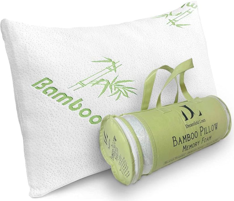 Photo 1 of Bamboo Pillow King Shredded Memory Foam for Sleeping - Ultra Soft, Cool & Breathable Cover with Zipper Closure - Relieves Neck Pain, Snoring and Helps with Asthma - Back/Stomach/Side Sleeper