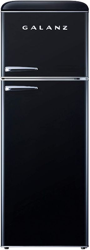 Photo 1 of Galanz GLR12TBKEFR Refrigerator, Dual Door Fridge, Adjustable Electrical Thermostat Control with Top Mount Freezer Compartment, Retro Black, 12.0 Cu Ft
