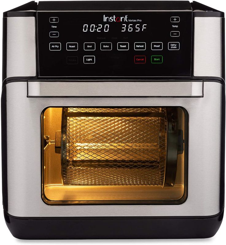 Photo 1 of Instant Vortex Pro 10 Quart Air Fryer, Rotisserie and Convection Oven, Air Fry, Roast, Broil, Bake, Toast, Reheat and Dehydrate, 1500W, Stainless Steel and Black
