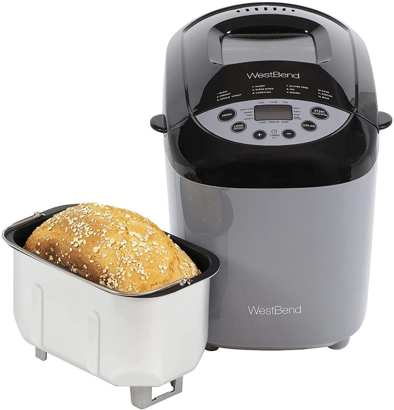 Photo 1 of West Bend Hi-Rise Bread Maker Programmable Horizontal Dual Blade with 12 Programs Including Gluten Free, 3-Pound, Gray
