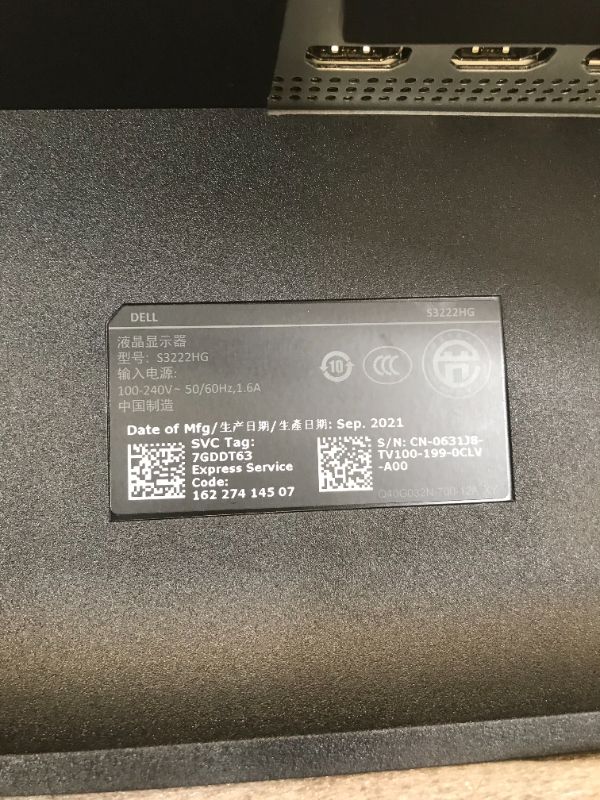 Photo 1 of Dell S3222HG 32-inch FHD 1920 x 1080 at 165Hz Curved Gaming Monitor, 1800R Curvature, 4ms Grey-to-Grey Response Time (Super Fast Mode), 16.7 Million Colors, Black (Latest Model)
