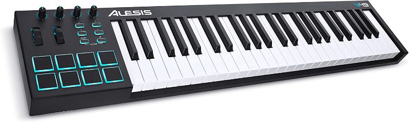 Photo 1 of Alesis V49 - 49 Key USB MIDI Keyboard Controller with 8 Backlit Pads, 4 Assignable Knobs and Buttons, Plus a Professional Software Suite Included
