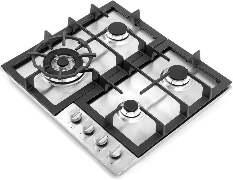 Photo 1 of Cosmo 640STX-E 24" Gas Cooktop with 4 sealed Burners, Counter-Top Cooker Cooktop with Cast Iron Grate Stove-Top, Melt-Proof Metal Knobs ( Stainless Steel )
