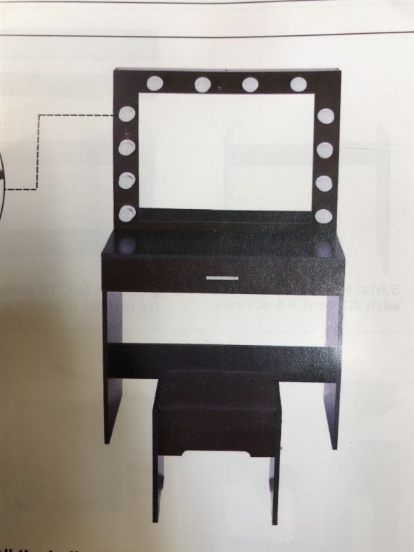 Photo 1 of  Makeup Vanity Dressing Table Set with Mirror and Fool Efficiency Unit, with 1 Drawer and 9-bulb