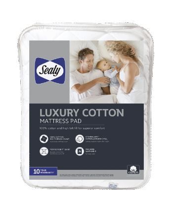 Photo 1 of Sealy Luxury Cotton Fitted Sheets Mattress Pad, Queen, White
