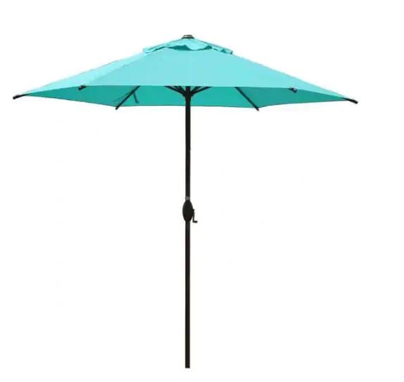 Photo 1 of 9 ft. Market Outdoor Patio Umbrella with Push Button Tilt and Crank in Turquoise
