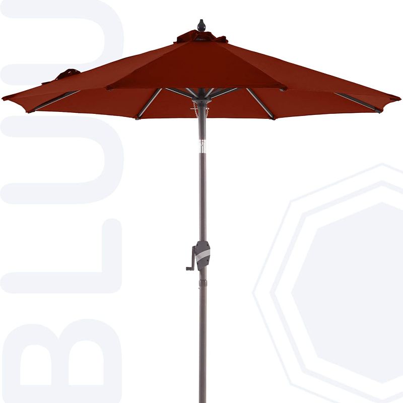 Photo 1 of BLUU 9 FT Sunbrella Umbrella Patio Market Umbrella Outdoor Table Shade Umbrella with Aluminum Frame Push Button Tilt, 5-Year Color Fastness Sunbrella Canopy Canvas, Burgundy