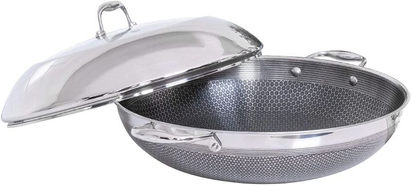 Photo 1 of HexClad 14 Inch Hybrid Stainless Steel Wok Pan with Stay-Cool Handle - PFOA Free, Dishwasher and Oven Safe, Works with Induction, Ceramic, Non Stick, Electric, and Gas Cooktops