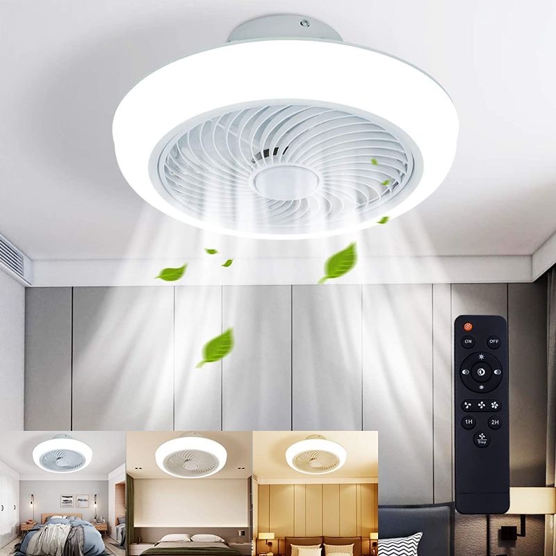 Photo 1 of LCiWZ 18 ln Ceiling Fan with Lights,Enclosed Low Profile Fan Light,LED 72W Remote Control Dimming 3-Color 3-level wind speed,Ceiling Light with Fan,Hidden Electric Fan delier-White,
